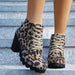 Buy Fashion Leopard Print Ankle Boots - Winter Square Heel Suede Lace-up Zip Boots 