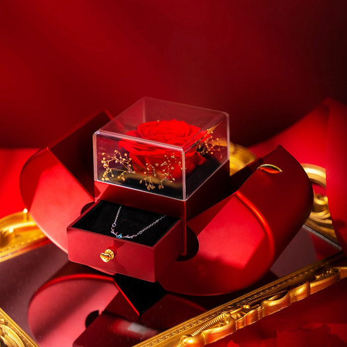 Buy Fashion Jewelry Box - Red Apple Christmas Gift Necklace with Eternal Rose | Elegantlyushop