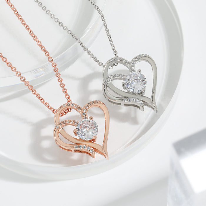 Buy Zircon Double Love Necklace - Personalized Heart-shaped Jewelry for Women | Elegantlyushop