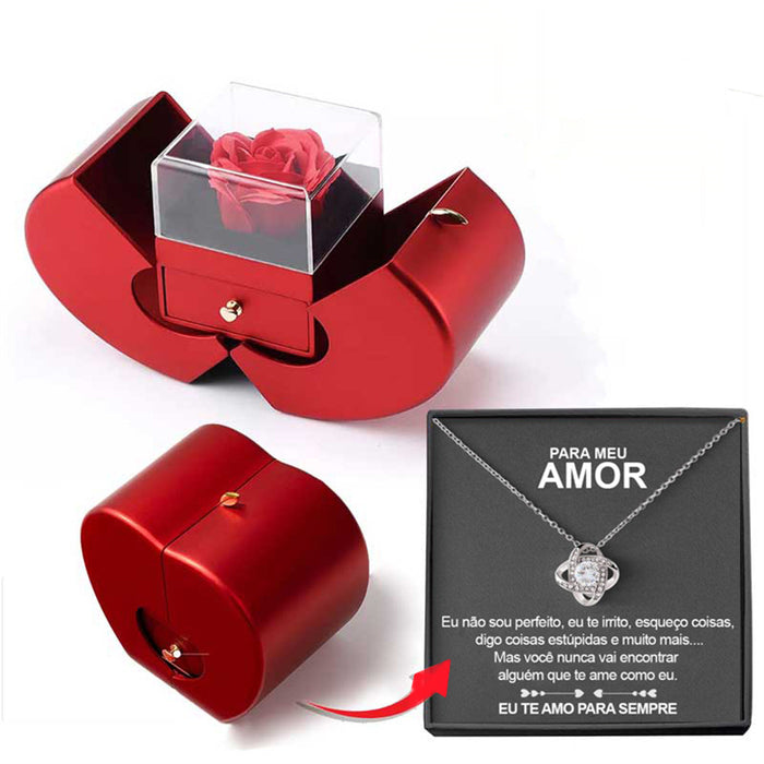 Buy Fashion Jewelry Box - Red Apple Christmas Gift Necklace with Eternal Rose | Elegantlyushop