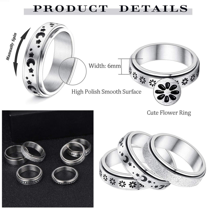 Buy Stainless Steel Rotatable Spinner Ring - Moon Stars Anxiety Relief Rings | Elegantlyushop