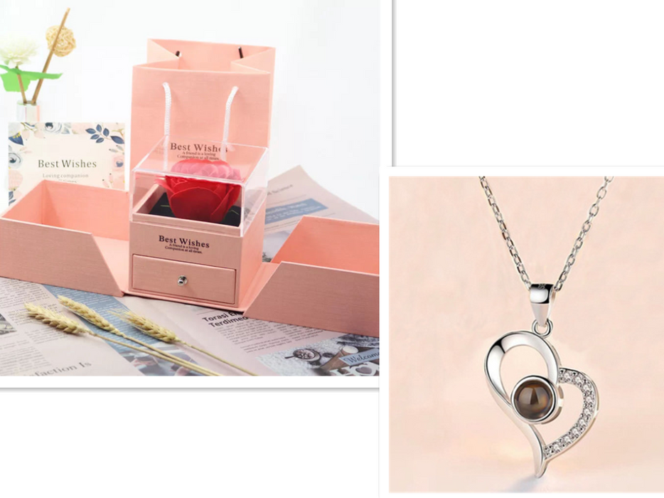 Hot Valentine's Day Gifts Metal Rose Jewelry Gift Box Necklace For Wedding Girlfriend Necklace Gifts