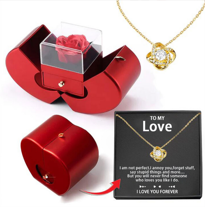 Buy Fashion Jewelry Box - Red Apple Christmas Gift Necklace with Eternal Rose | Elegantlyushop