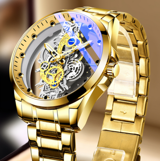 Buy Gold Skeleton Automatic Quartz Men's Watch | Top Brand Luxury - Elegantlyushop