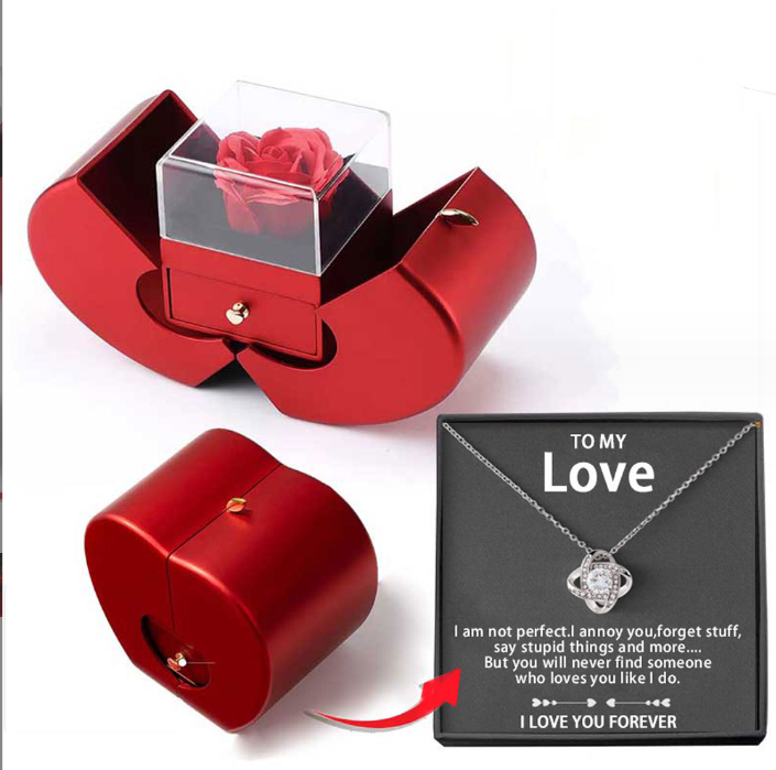 Buy Fashion Jewelry Box - Red Apple Christmas Gift Necklace with Eternal Rose | Elegantlyushop